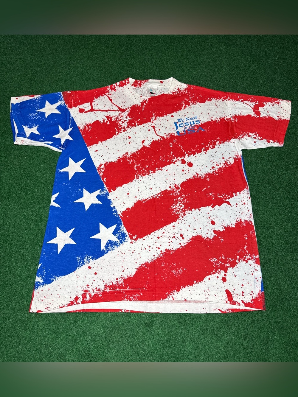 We Need Jesus In The USA Flag AOP All Over Print XL Vintage 90s T Shirt